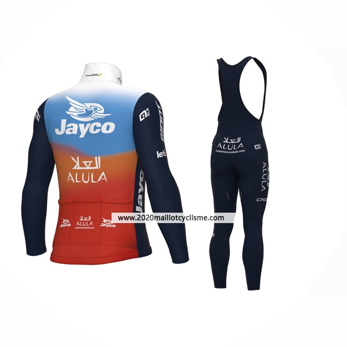 2024 Maillot Cyclisme Jayco AlUla Bleu Orange Manches Longues Et Cuissard
